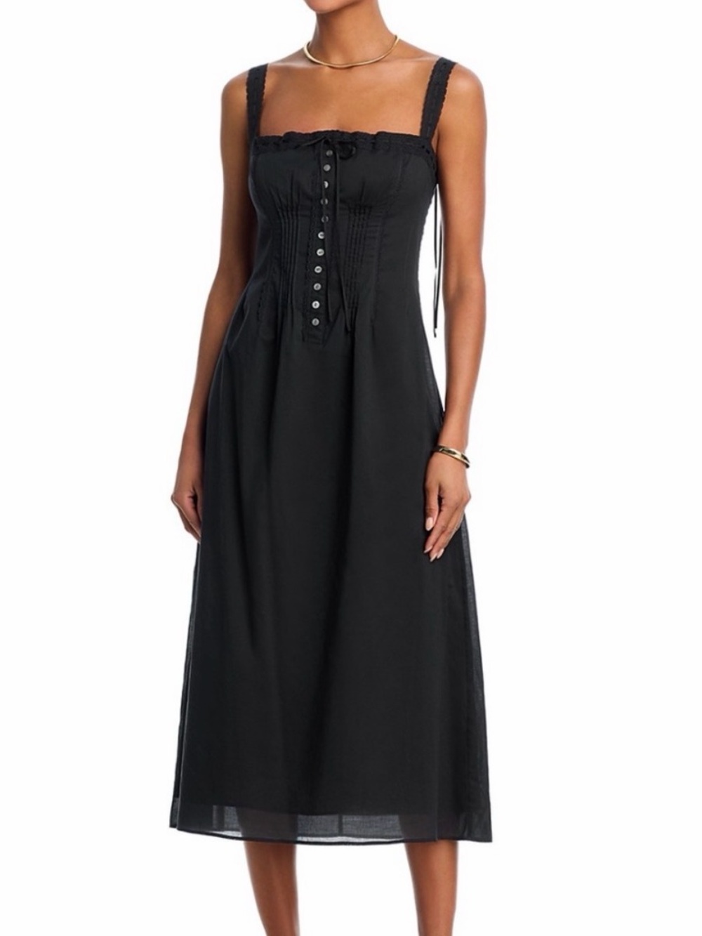 STAUD NWT Matilde Cotton Sundress, Corset Bodice, Ribbon laces, Black, 00